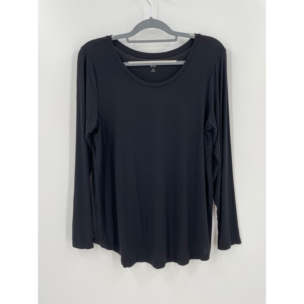 Gap Luxe Black Long Sleeve Scoop‎ Neck Stretch Knit Top Rayon Womens Large